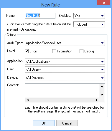 Picture showing the New Rule dialog box.